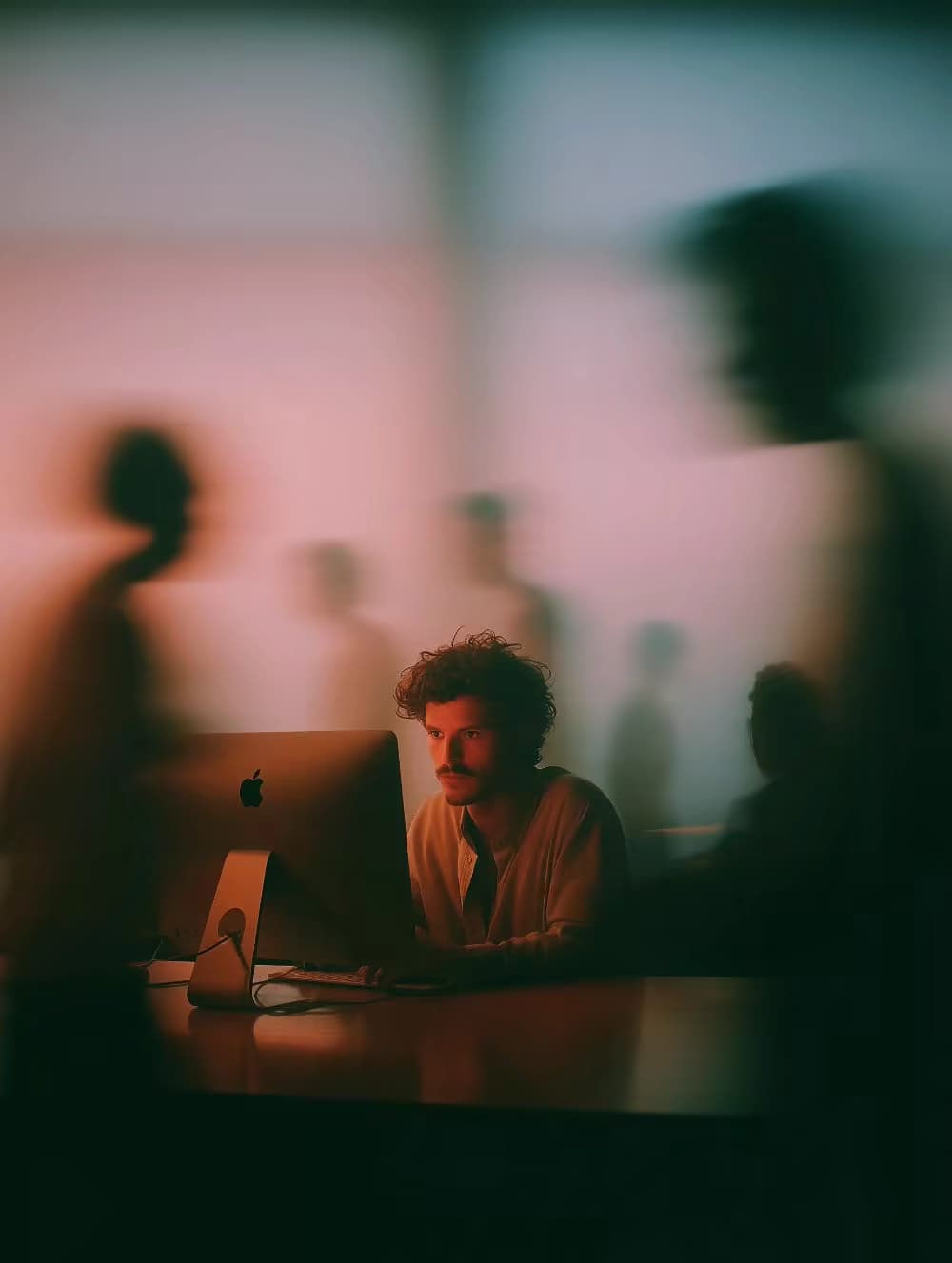 Universitário concentrado diante de um computador em ambiente de estudo